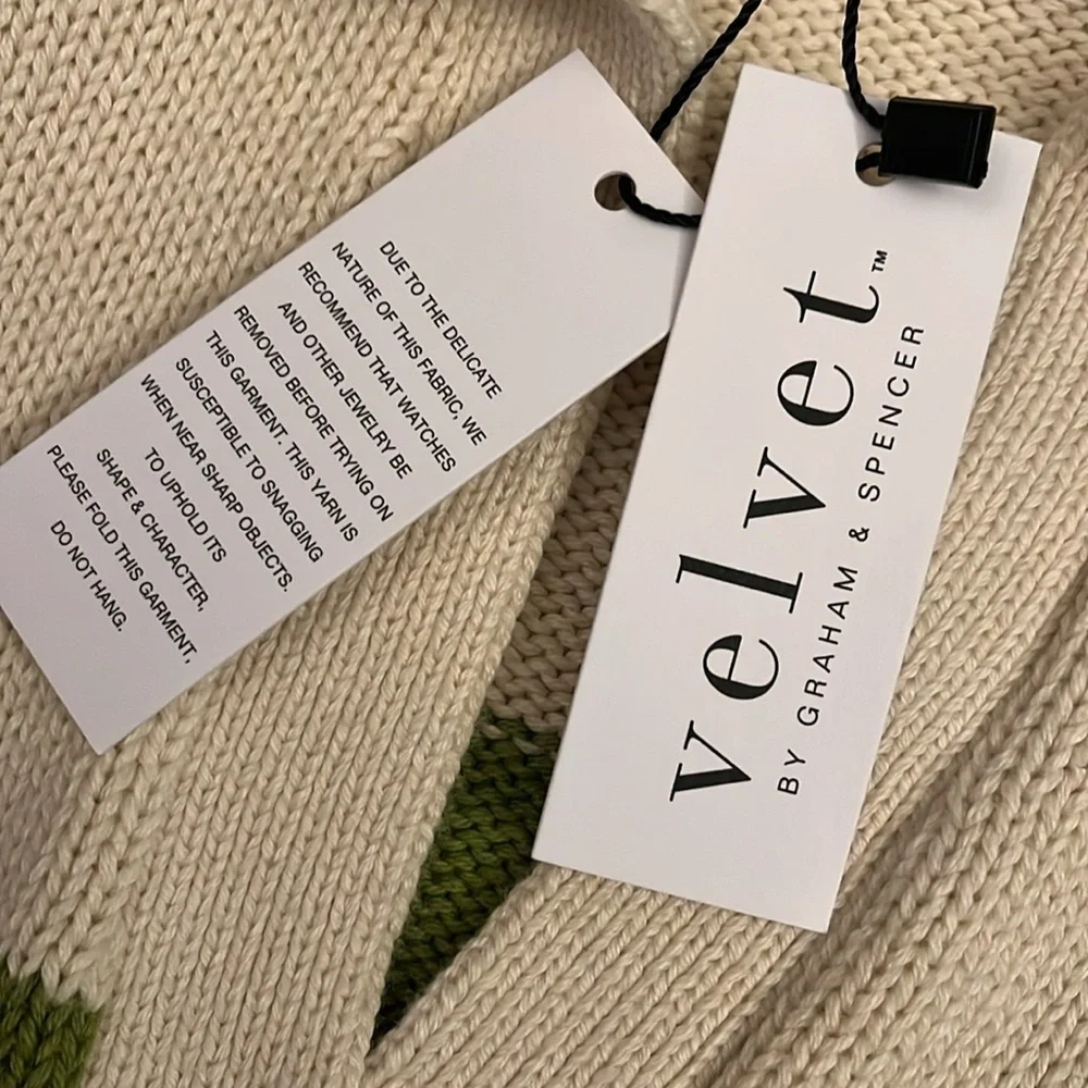 NWT Velvet Women's Lucie Henley Sweater in Cream and Green Stripe size xs